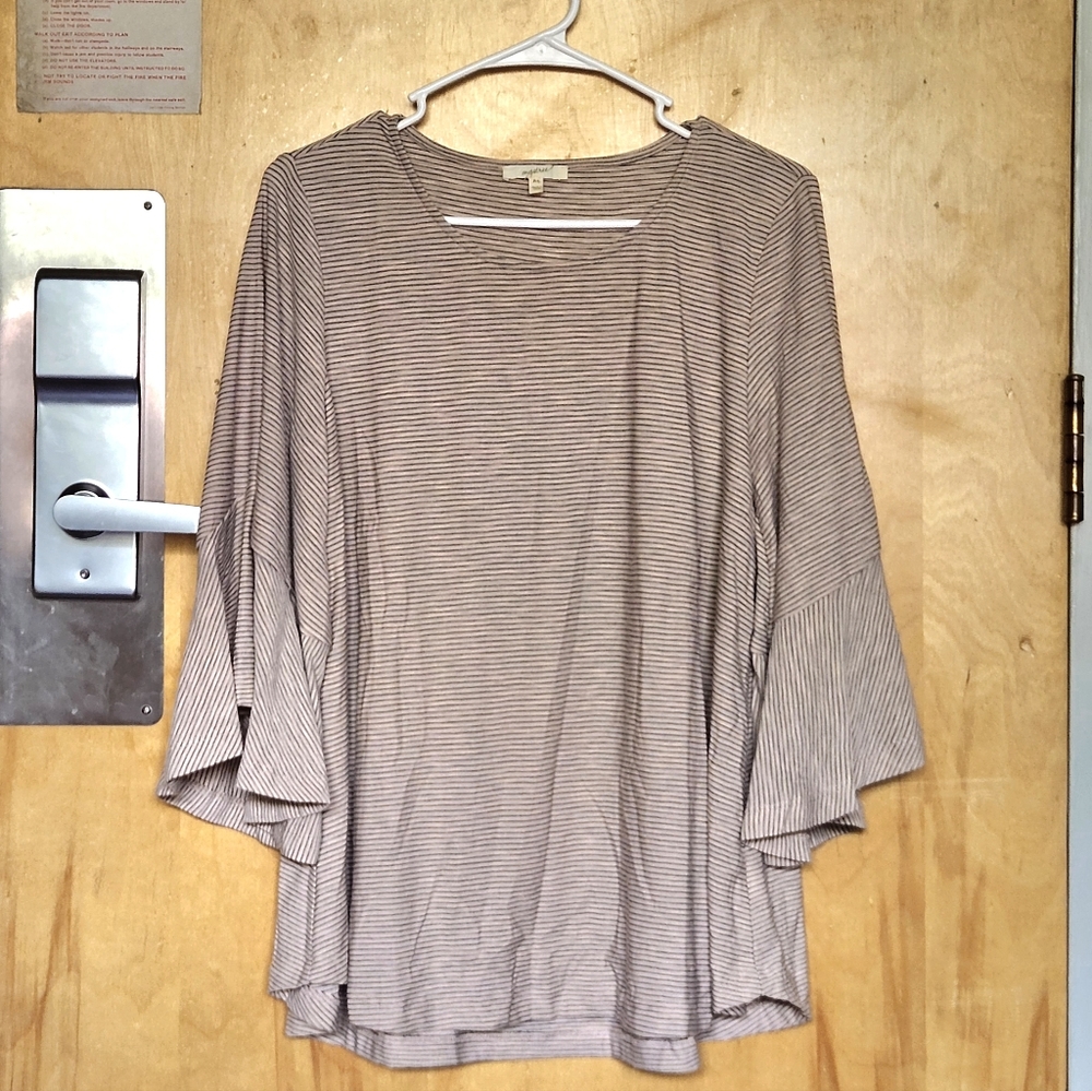 Tan/Pink Striped Bell Sleeve Top